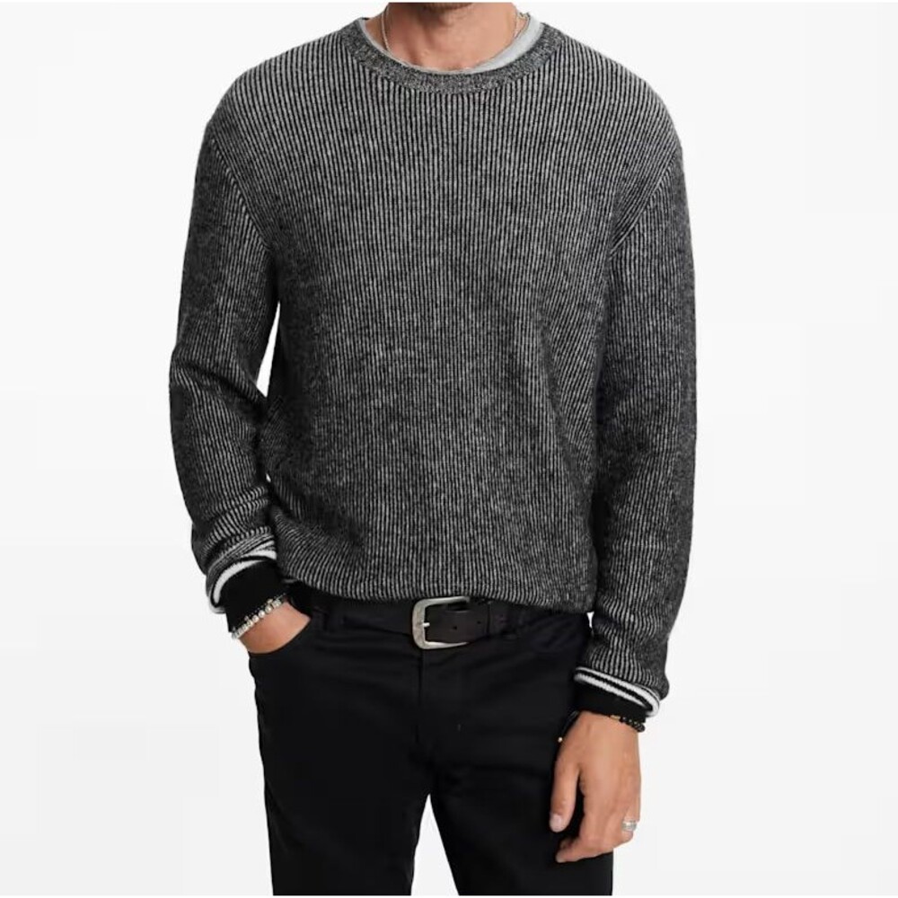 JOHN VARVATOS Mens Sweater XS Grey Crew Ribbed Knit Alpaca Wool TOMAR $398